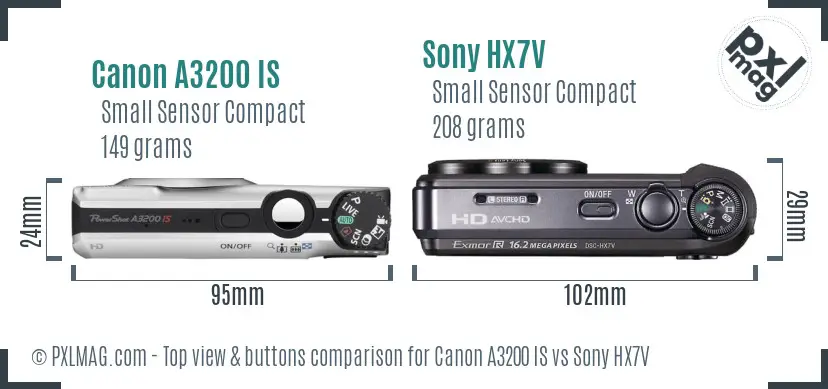 Canon A3200 IS vs Sony HX7V top view buttons comparison