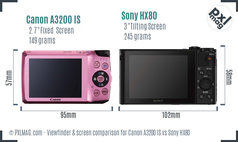 Canon A3200 IS vs Sony HX80 Screen and Viewfinder comparison