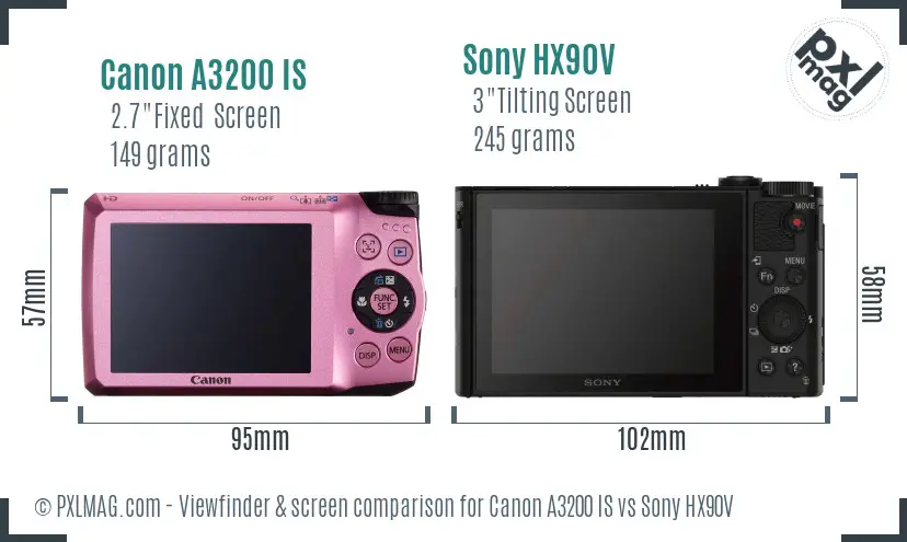 Canon A3200 IS vs Sony HX90V Screen and Viewfinder comparison