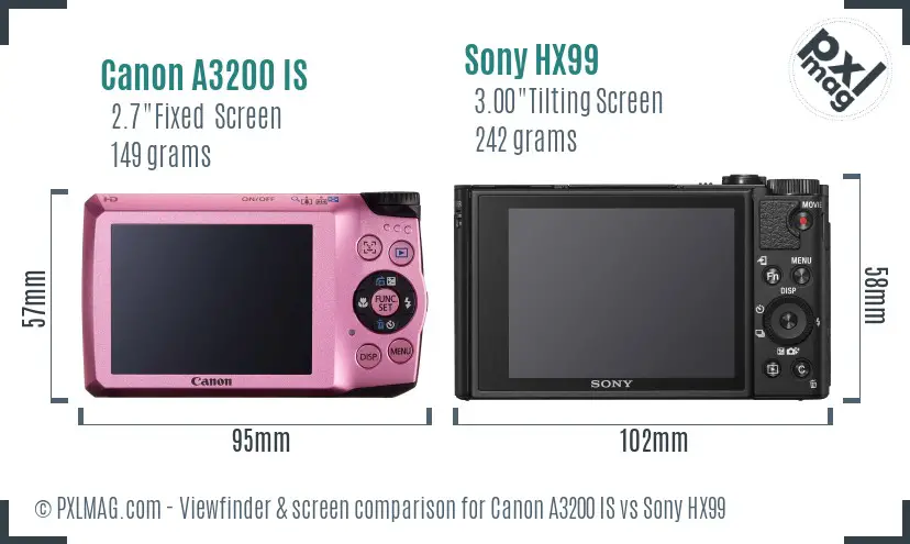 Canon A3200 IS vs Sony HX99 Screen and Viewfinder comparison