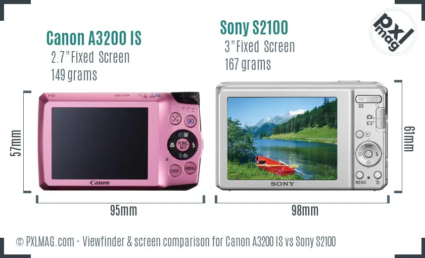 Canon A3200 IS vs Sony S2100 Screen and Viewfinder comparison