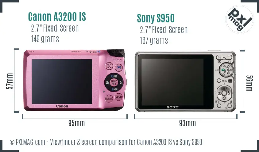 Canon A3200 IS vs Sony S950 Screen and Viewfinder comparison