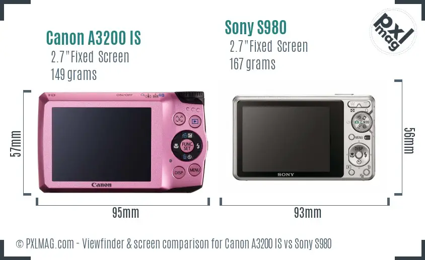 Canon A3200 IS vs Sony S980 Screen and Viewfinder comparison Canon A3200 IS vs Sony S980 Screen and Viewfinder comparison