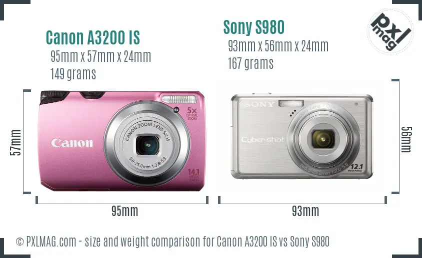 Canon A3200 IS vs Sony S980 size comparison Canon A3200 IS vs Sony S980 size comparison