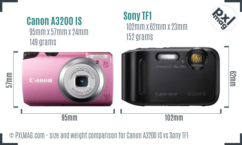 Canon A3200 IS vs Sony TF1 size comparison