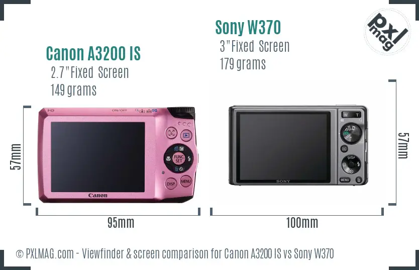 Canon A3200 IS vs Sony W370 Screen and Viewfinder comparison Canon A3200 IS vs Sony W370 Screen and Viewfinder comparison