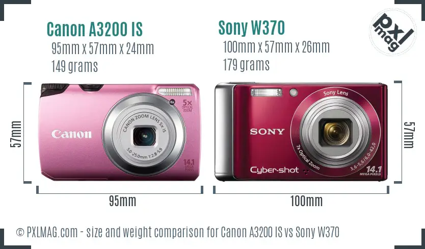 Canon A3200 IS vs Sony W370 size comparison Canon A3200 IS vs Sony W370 size comparison