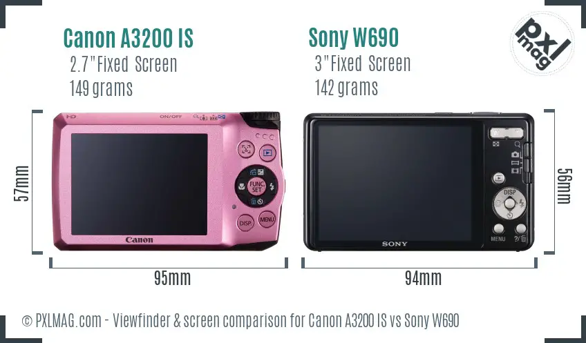Canon A3200 IS vs Sony W690 Screen and Viewfinder comparison