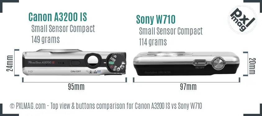 Canon A3200 IS vs Sony W710 top view buttons comparison