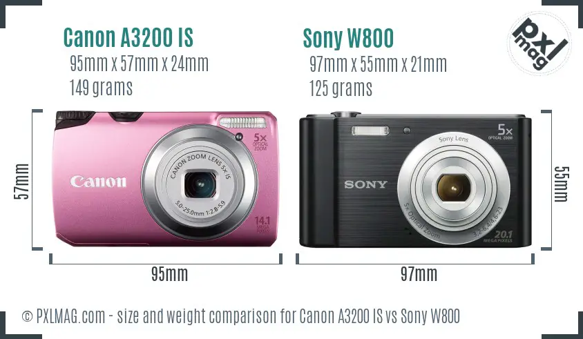 Canon A3200 IS vs Sony W800 size comparison Canon A3200 IS vs Sony W800 size comparison