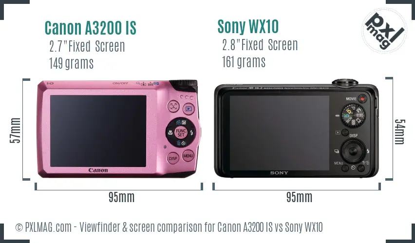 Canon A3200 IS vs Sony WX10 Screen and Viewfinder comparison