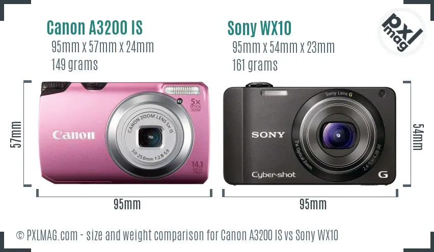 Canon A3200 IS vs Sony WX10 size comparison