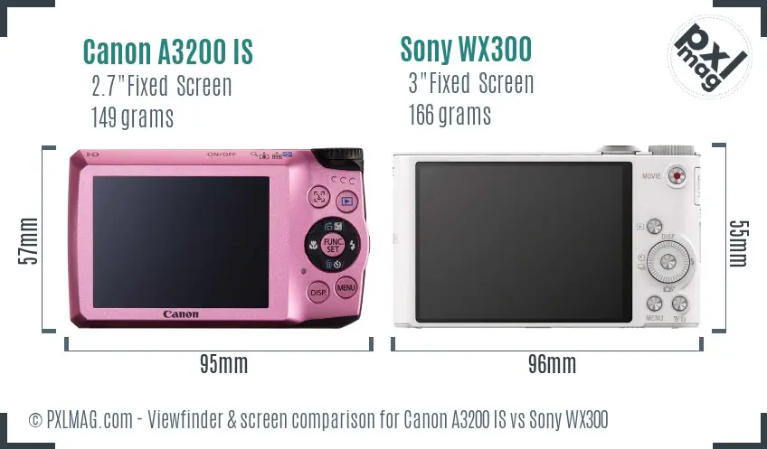 Canon A3200 IS vs Sony WX300 Screen and Viewfinder comparison