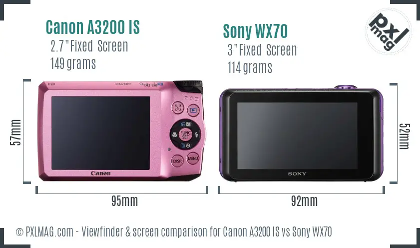 Canon A3200 IS vs Sony WX70 Screen and Viewfinder comparison