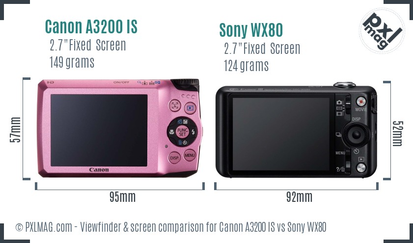Canon A3200 IS vs Sony WX80 Screen and Viewfinder comparison