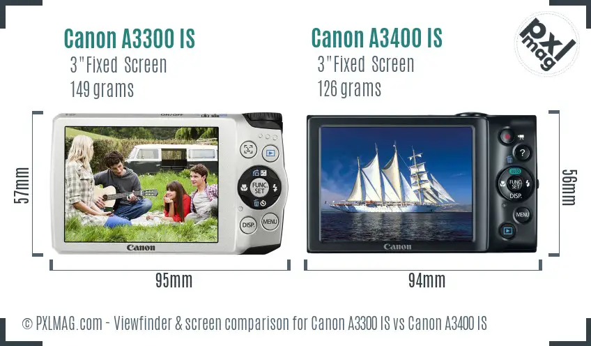 Canon A3300 IS vs Canon A3400 IS Screen and Viewfinder comparison