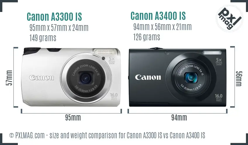 Canon A3300 IS vs Canon A3400 IS size comparison