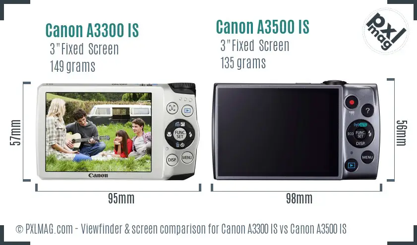 Canon A3300 IS vs Canon A3500 IS Screen and Viewfinder comparison