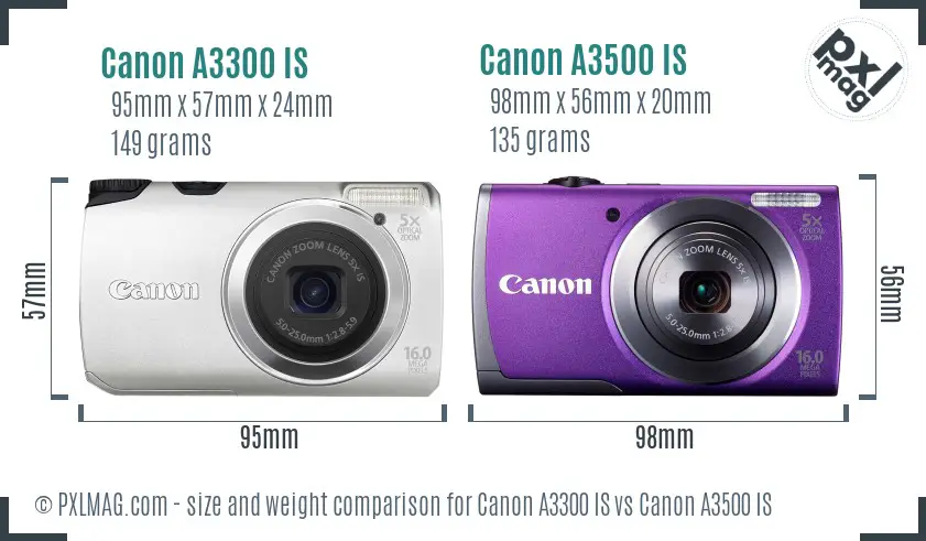Canon A3300 IS vs Canon A3500 IS size comparison