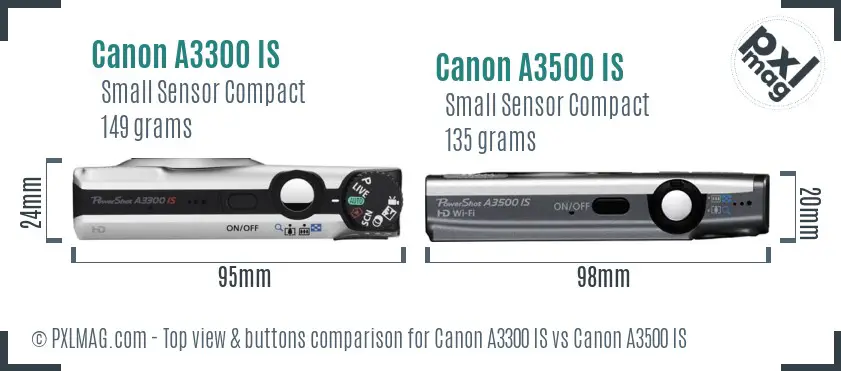 Canon A3300 IS vs Canon A3500 IS top view buttons comparison