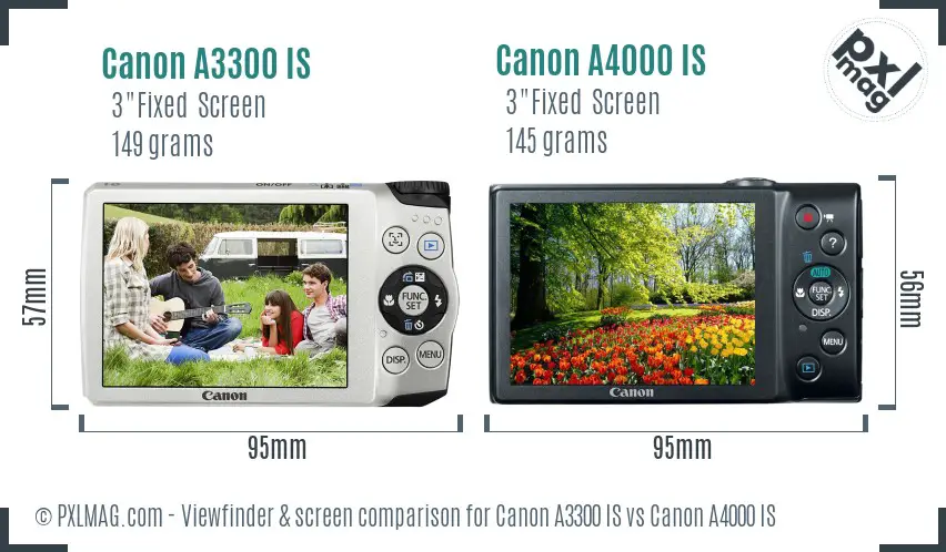 Canon A3300 IS vs Canon A4000 IS Screen and Viewfinder comparison