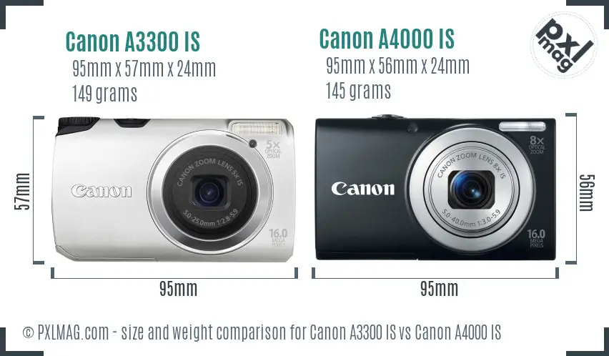 Canon A3300 IS vs Canon A4000 IS size comparison