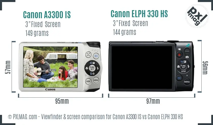 Canon A3300 IS vs Canon ELPH 330 HS Screen and Viewfinder comparison