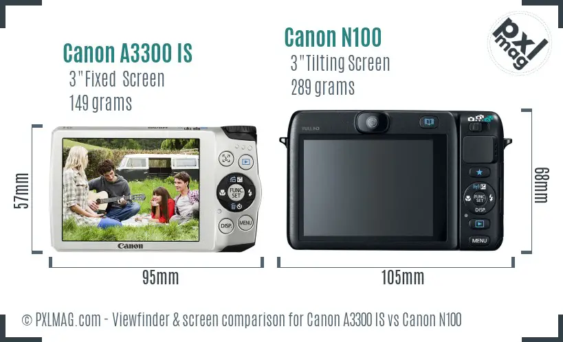 Canon A3300 IS vs Canon N100 Screen and Viewfinder comparison Canon A3300 IS vs Canon N100 Screen and Viewfinder comparison