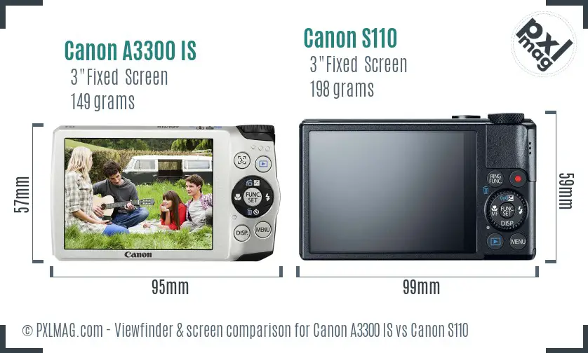 Canon A3300 IS vs Canon S110 Screen and Viewfinder comparison