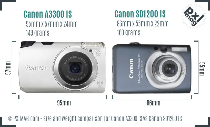Canon A3300 IS vs Canon SD1200 IS size comparison