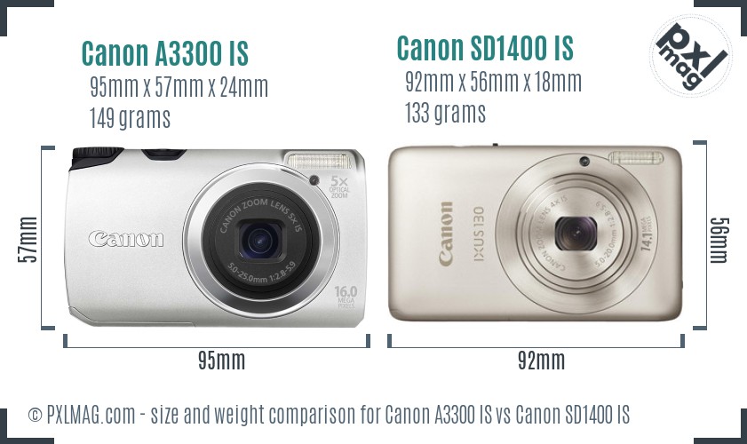 Canon A3300 IS vs Canon SD1400 IS size comparison