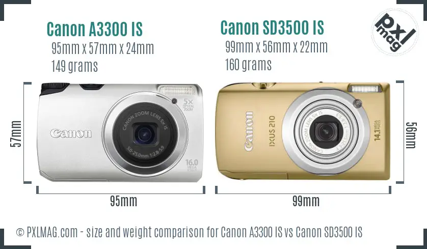 Canon A3300 IS vs Canon SD3500 IS size comparison Canon A3300 IS vs Canon SD3500 IS size comparison