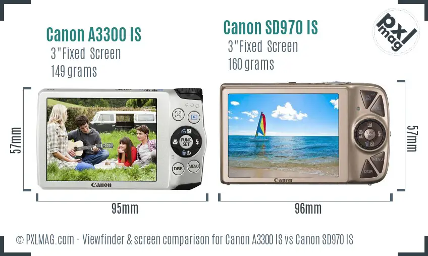 Canon A3300 IS vs Canon SD970 IS Screen and Viewfinder comparison Canon A3300 IS vs Canon SD970 IS Screen and Viewfinder comparison