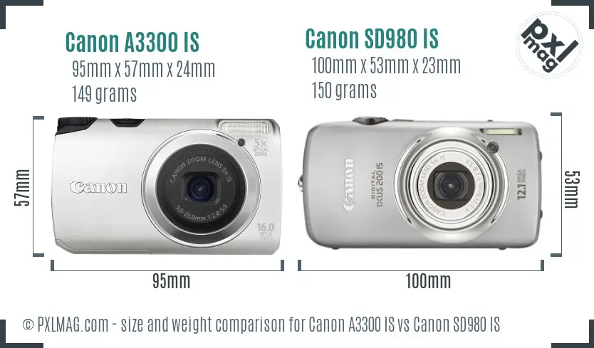 Canon A3300 IS vs Canon SD980 IS size comparison