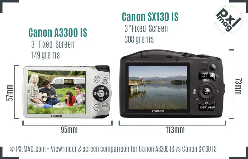 Canon A3300 IS vs Canon SX130 IS Screen and Viewfinder comparison Canon A3300 IS vs Canon SX130 IS Screen and Viewfinder comparison