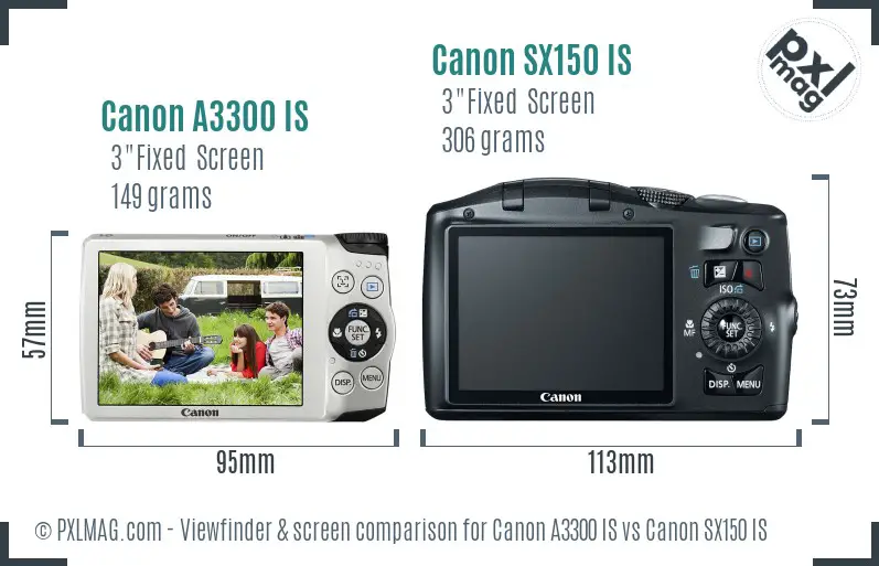 Canon A3300 IS vs Canon SX150 IS Screen and Viewfinder comparison