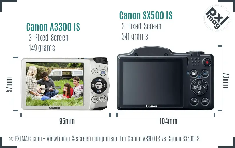 Canon A3300 IS vs Canon SX500 IS Screen and Viewfinder comparison