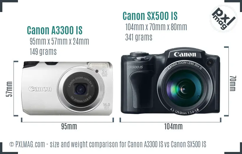 Canon A3300 IS vs Canon SX500 IS size comparison