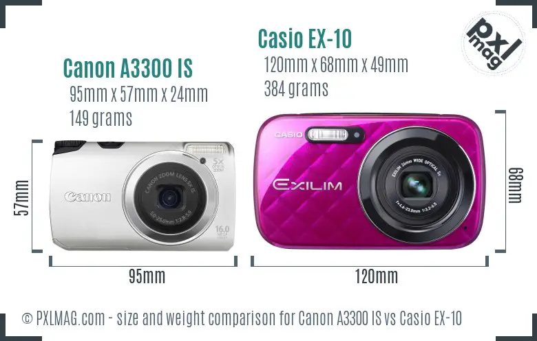 Canon A3300 IS vs Casio EX-10 size comparison