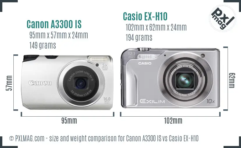 Canon A3300 IS vs Casio EX-H10 size comparison