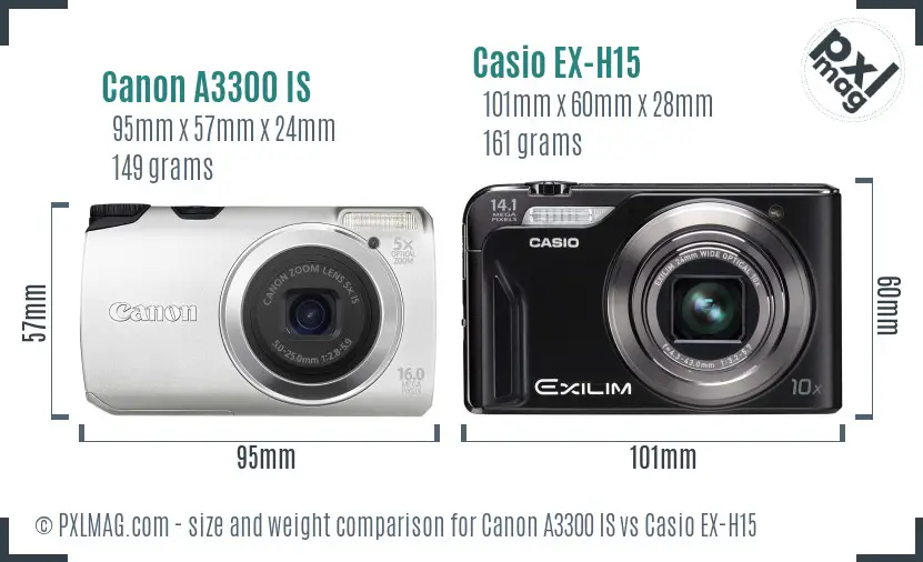 Canon A3300 IS vs Casio EX-H15 size comparison