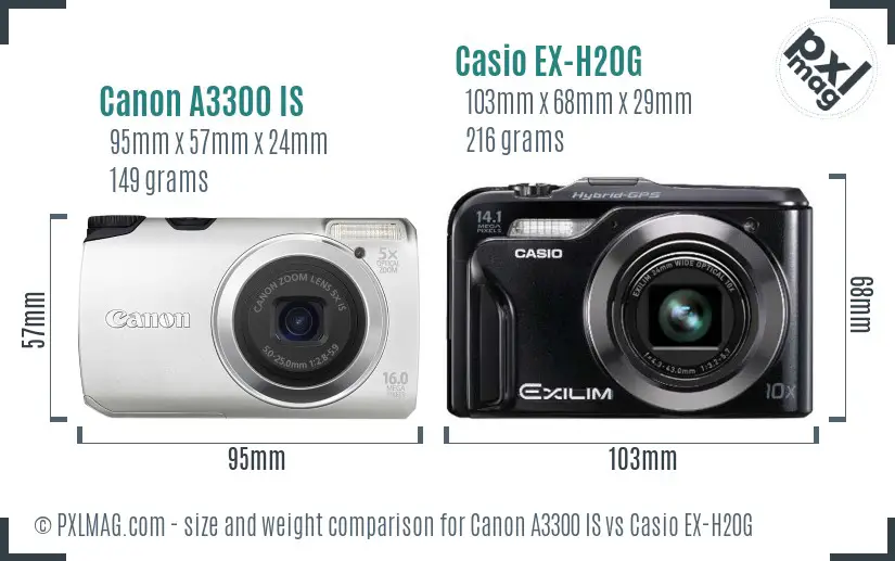 Canon A3300 IS vs Casio EX-H20G size comparison