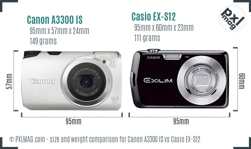 Canon A3300 IS vs Casio EX-S12 size comparison