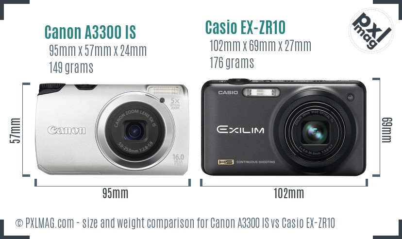 Canon A3300 IS vs Casio EX-ZR10 size comparison Canon A3300 IS vs Casio EX-ZR10 size comparison