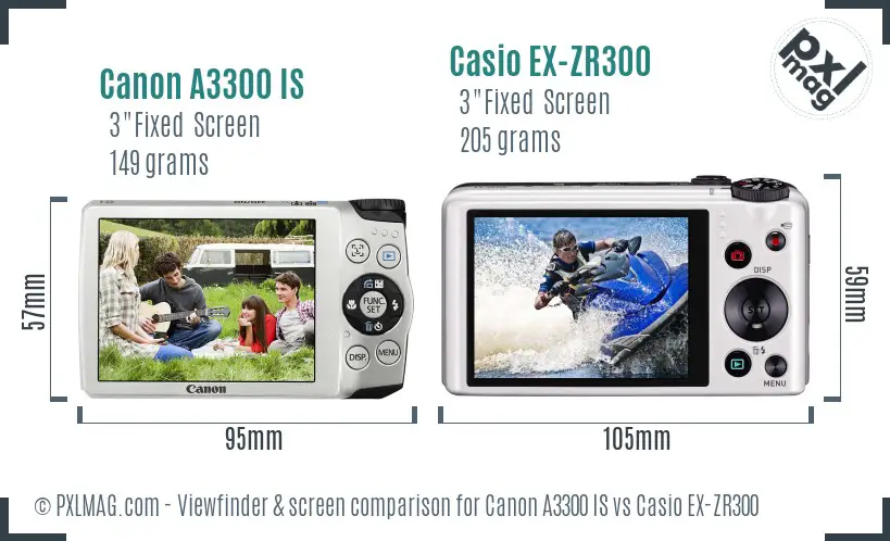 Canon A3300 IS vs Casio EX-ZR300 Screen and Viewfinder comparison Canon A3300 IS vs Casio EX-ZR300 Screen and Viewfinder comparison
