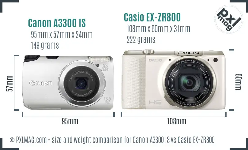 Canon A3300 IS vs Casio EX-ZR800 size comparison Canon A3300 IS vs Casio EX-ZR800 size comparison