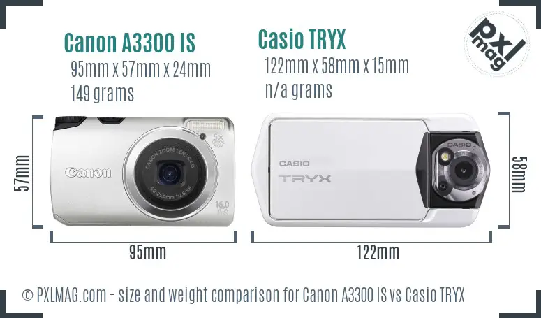 Canon A3300 IS vs Casio TRYX size comparison