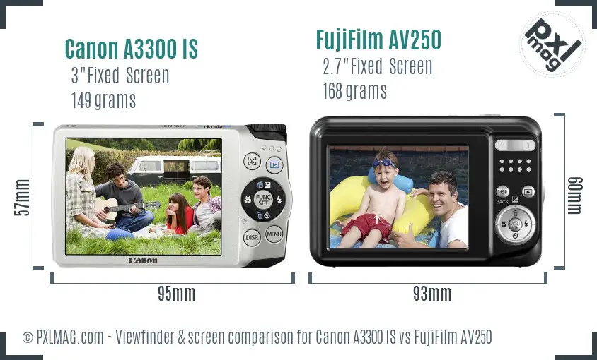 Canon A3300 IS vs FujiFilm AV250 Screen and Viewfinder comparison