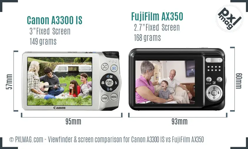 Canon A3300 IS vs FujiFilm AX350 Screen and Viewfinder comparison