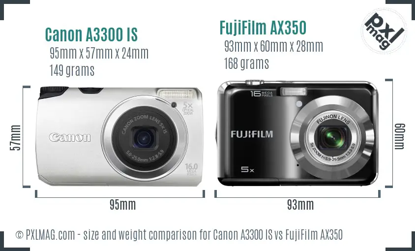 Canon A3300 IS vs FujiFilm AX350 size comparison